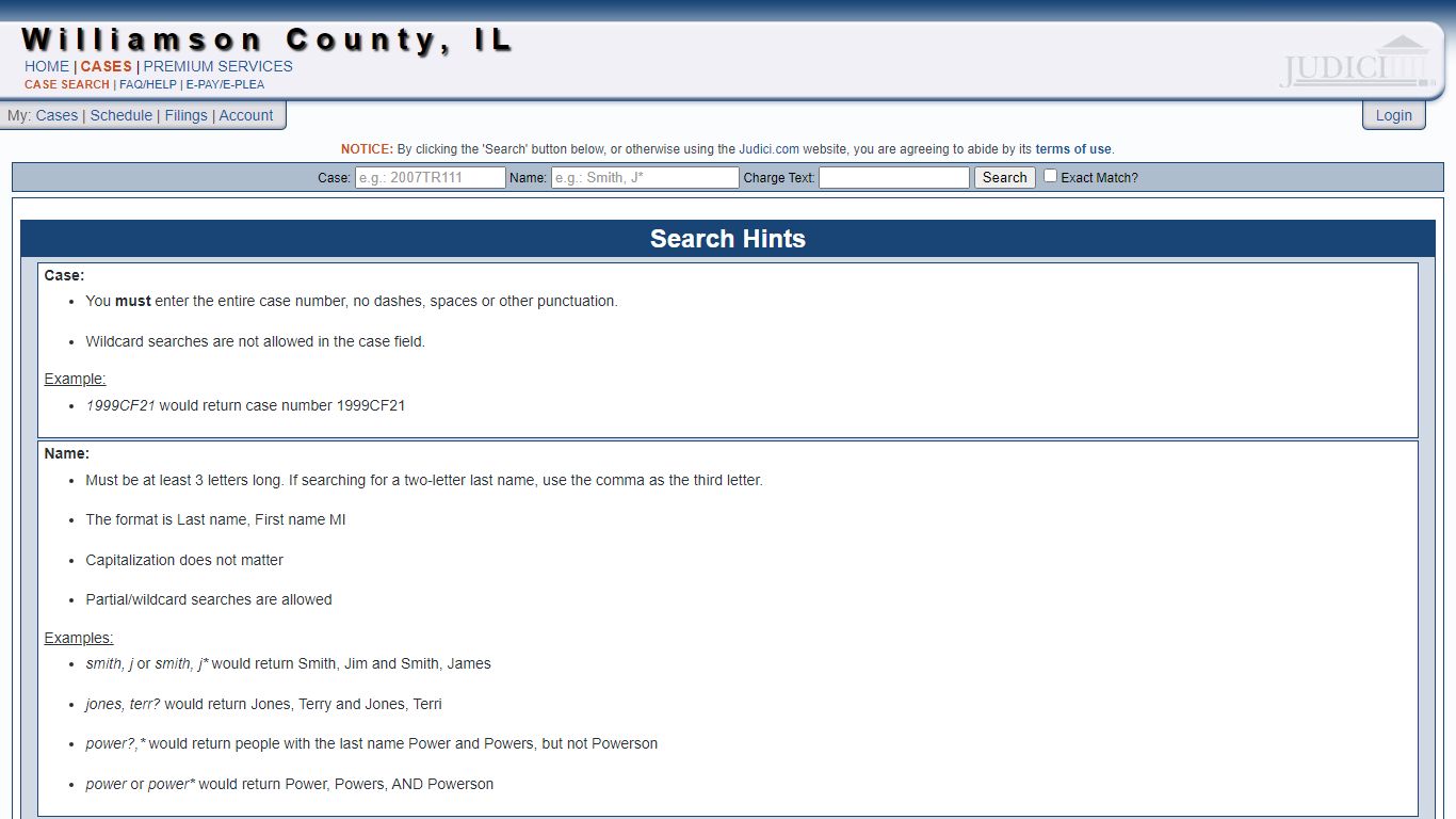 Court Case Search - Judici Welcome Page